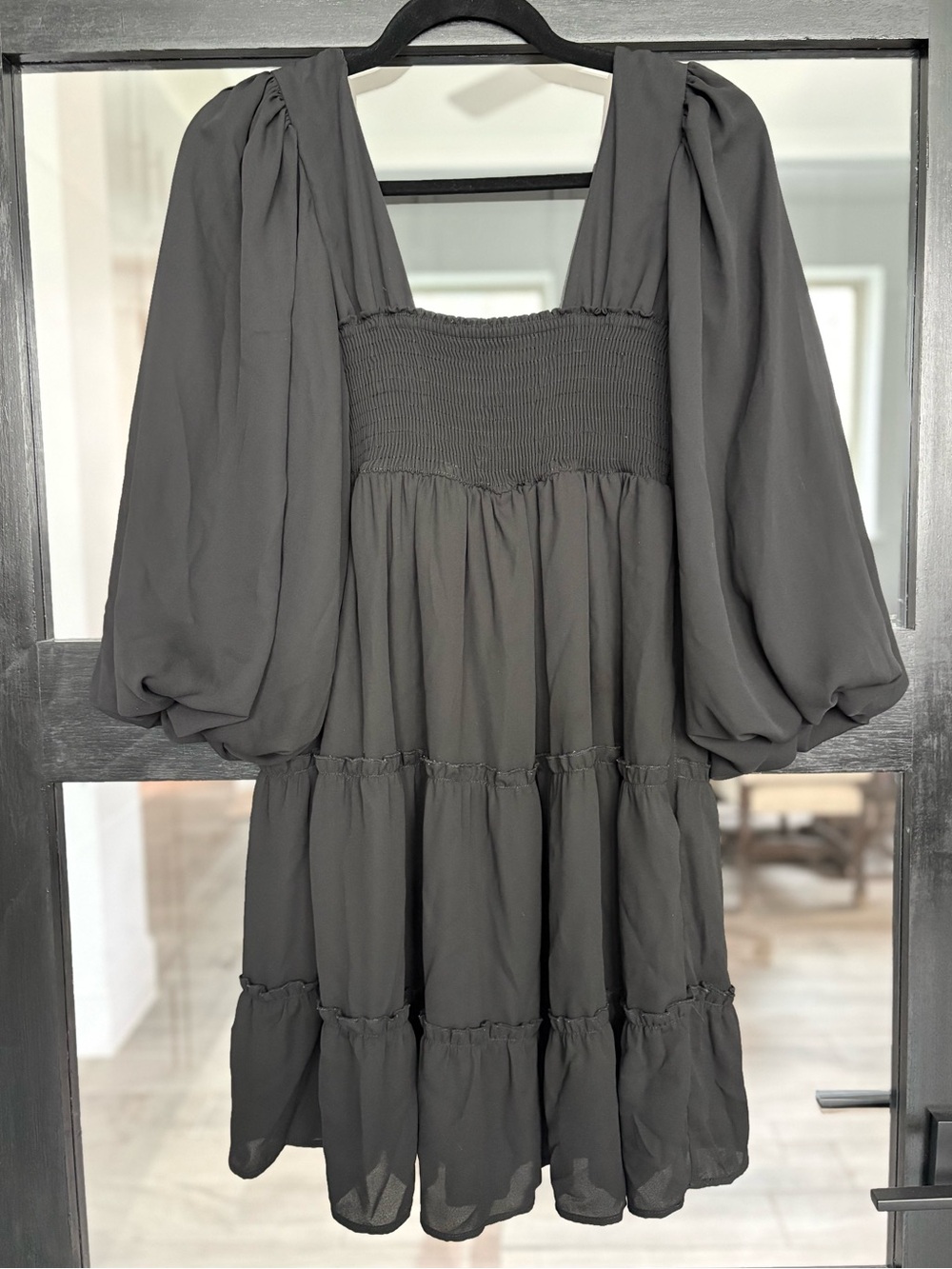 Show Me Your Mumu Mandi Mini Dress Black Puff Sleeve Babydoll Tiered Dress - M - Picture 6 of 11